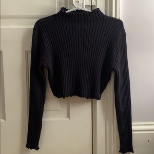 Navy blue ribbed mock neck top